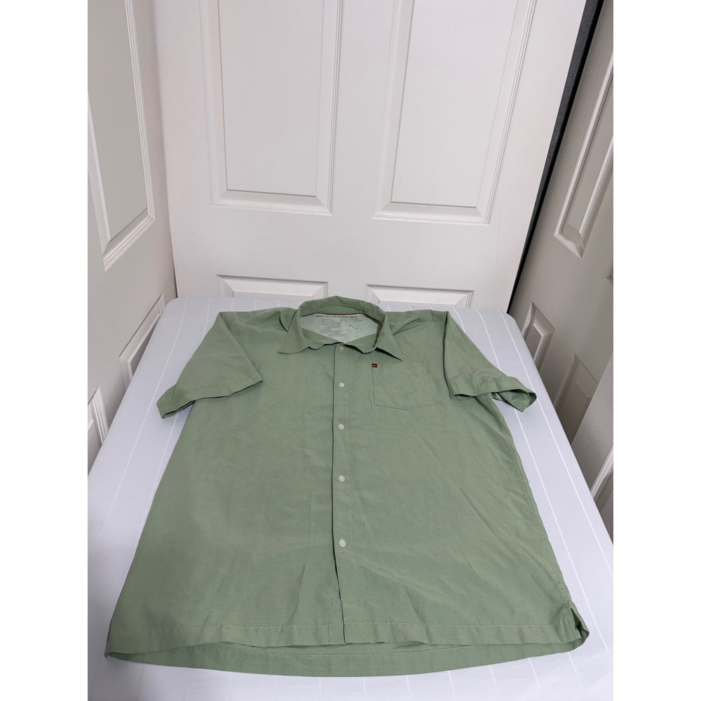 Quiksilver Mens XL Short Sleeve Button Down Shirt Sage Green Textured Grid